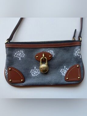 Mulberry Gray Canvas and Brown Leather Crossbody Bag with Brass Padlock
